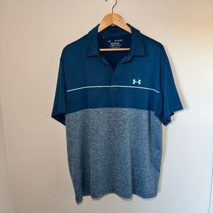 Under Armour Polo Shirt Men's XL Blue Colorblock Golf Performance Lightweight